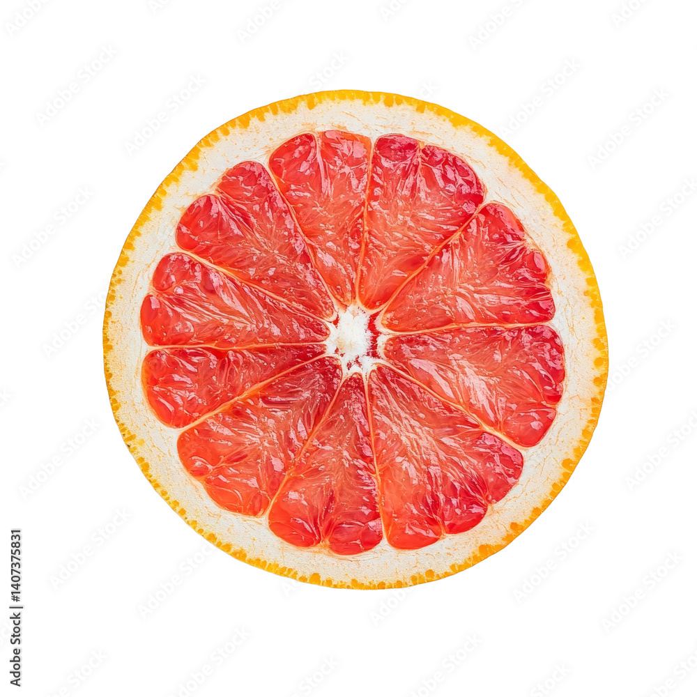 Poster vibrant grapefruit slice displayed on a clean transparent background showcasing its juicy texture an