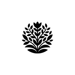 Minimalist Black Flower Logo on White, Organic Emblem