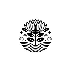 Minimalist Floral Logo: Black Lotus, Abstract Nature Emblem