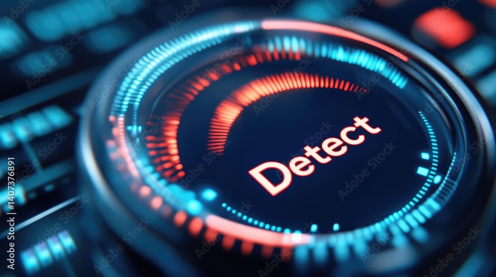 Poster cybersecurity alert system detecting threats digital technology meter shows detect progress