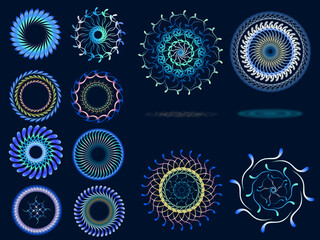 Set of abstract tires, mandalas, circles for background, textile designs