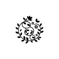 Minimalist Floral Swirl Logo Design, Black on White