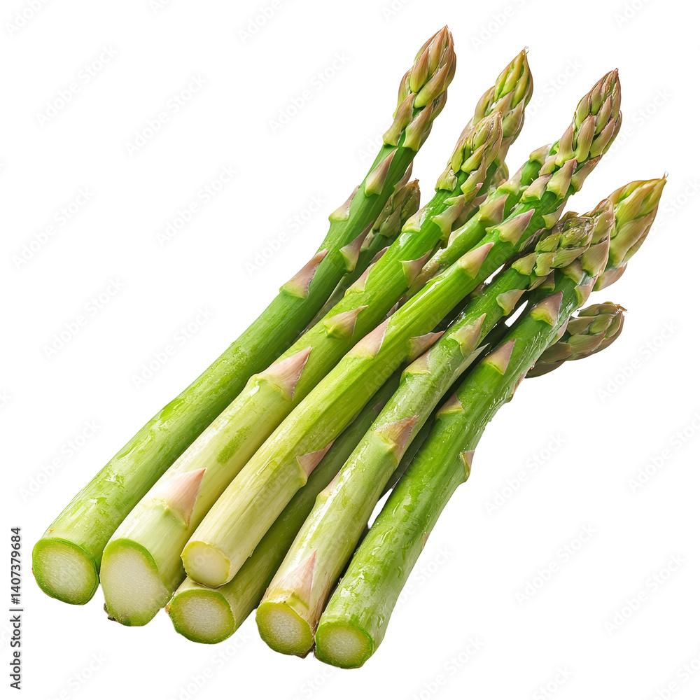 Poster fresh green asparagus arranged neatly on a transparent background for culinary use and presentation,