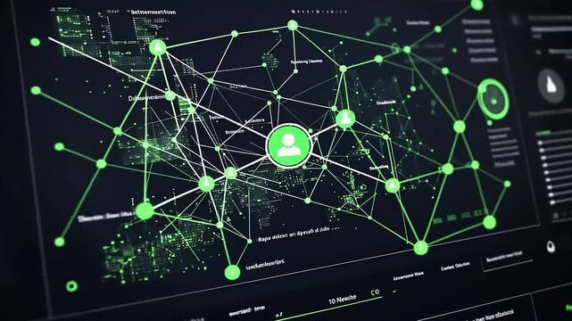 Futuristic data visualization interface showcasing interconnected nodes and user profiles