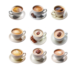 Hot milk coffee withs cups isolated on transparent background