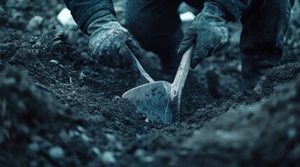 Heavy equipment operator digging a trench with an excavator. Featuring strength and precision