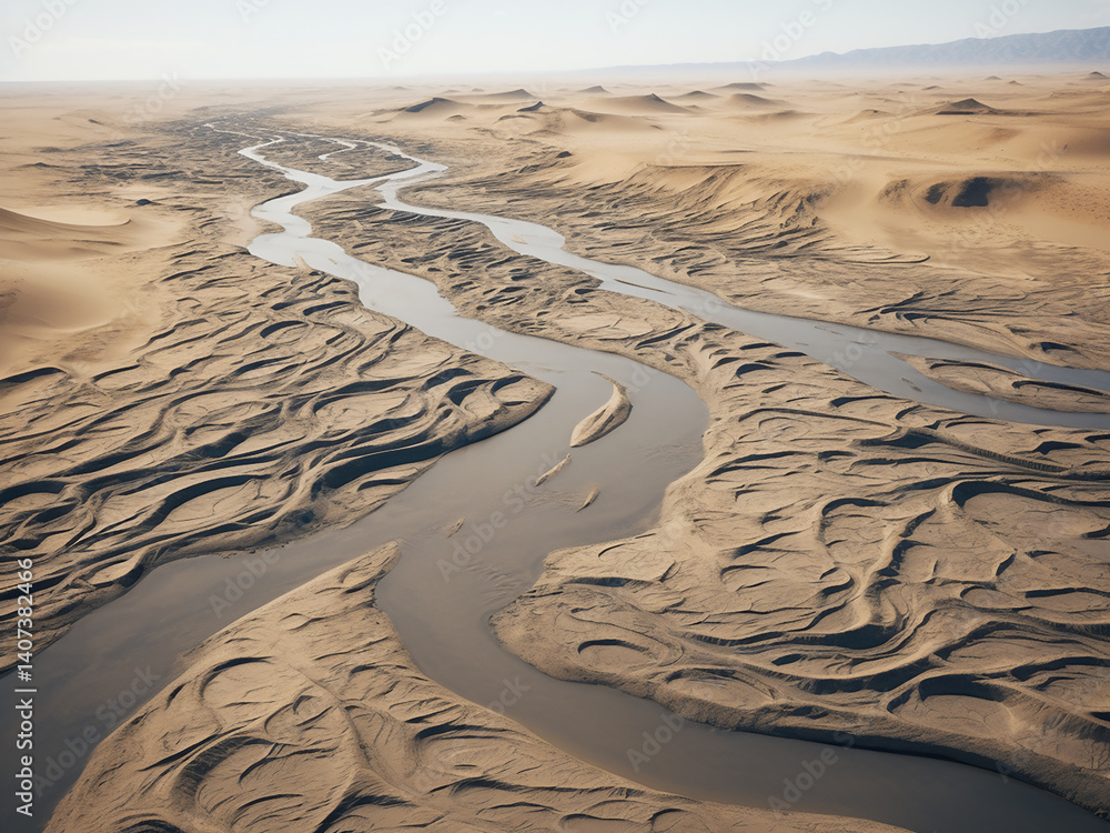 Poster sand rivers flowing with wind direction constantly shaping patterns and changing the landscape