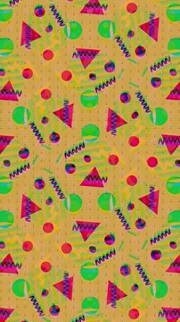 Bright and eccentric shapes in pink, green, and purple create a dynamic retro aesthetic, perfect for fashion, pop culture, and design-themed content.