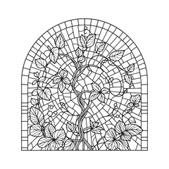 Abstract Line Art of a Vine Plant within a Geometric Segmented Archway