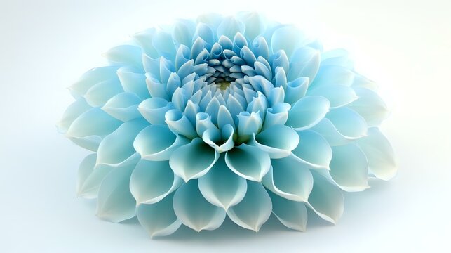 A radiant baby blue dahlia, symmetrical petals forming a soft floral pattern, high-definition macro shot, natural lighting enhancing pastel hues