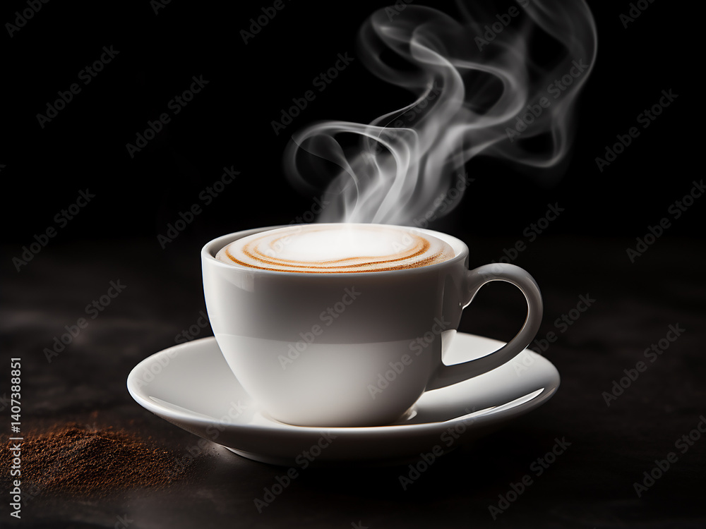 Poster simple coffee cup with no handle steam twisting upward in a soft swirl