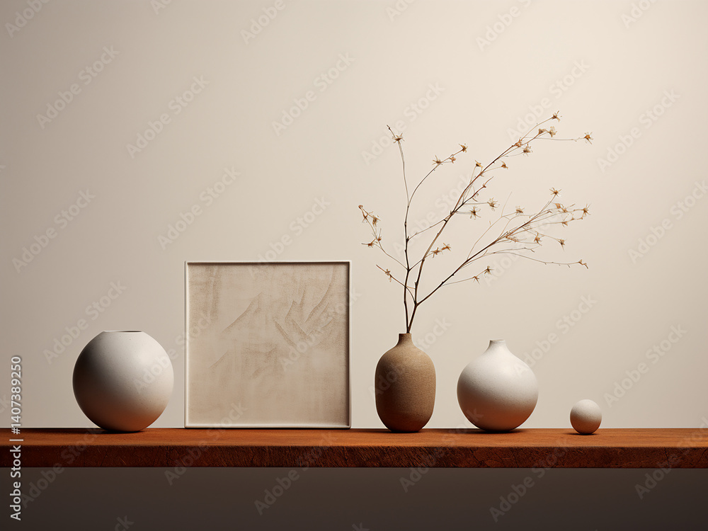 Poster simple forms illustrating design elements carefully balanced with rim light outlining edges