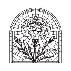 Obraz premium Elegant carnation illustration in grayscale, encased within a mosaic arch