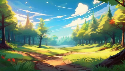 Vibrant Animeinspired Forest Backdrop, Embracing Lush Greenery and Mystical Magic in a Whimsical Setting, Fusing Nature and Fantasy with a captivating Aura.