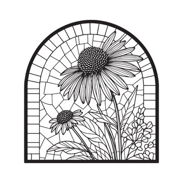 recommend clip art: Elegant coneflowers framed in stained glass style botanical artwork
