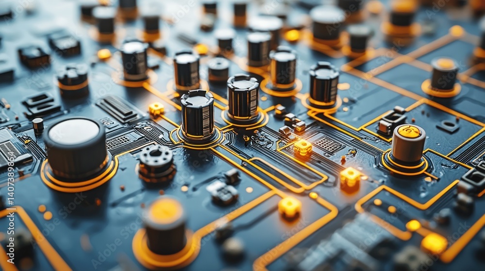 Aufkleber abstract circuit board: a close-up view of technological components