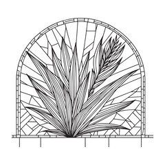 Elegant Yucca Plant in Geometric Frame a minimalist monochrome botanical design