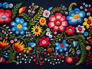 Slavic embroidery featuring detailed stitches and colors reflecting traditional identity