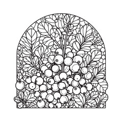 Stylized cranberry plant illustration with mosaic design in arch frame
