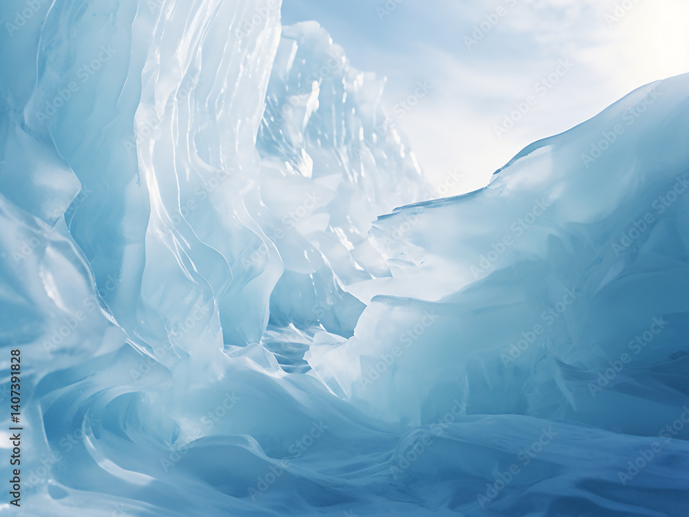 Poster ice axes strike frozen walls in snow caves where gleaming filtered light creates patterns