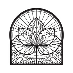 Fototapeta premium Stylized lotus flower illustration within an arched window frame design