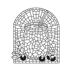 Obraz premium Yogurt Illustration in Stylized Stained Glass Design with Fruits Accents