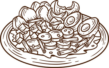 hand drawn gado gado illustration with fried tofu spring onion bean egg and cracker suitable for street food