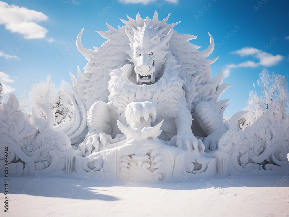 Aufkleber a snow sculpture forms with precise ice carvings, creating temporary art and inspiring wonder