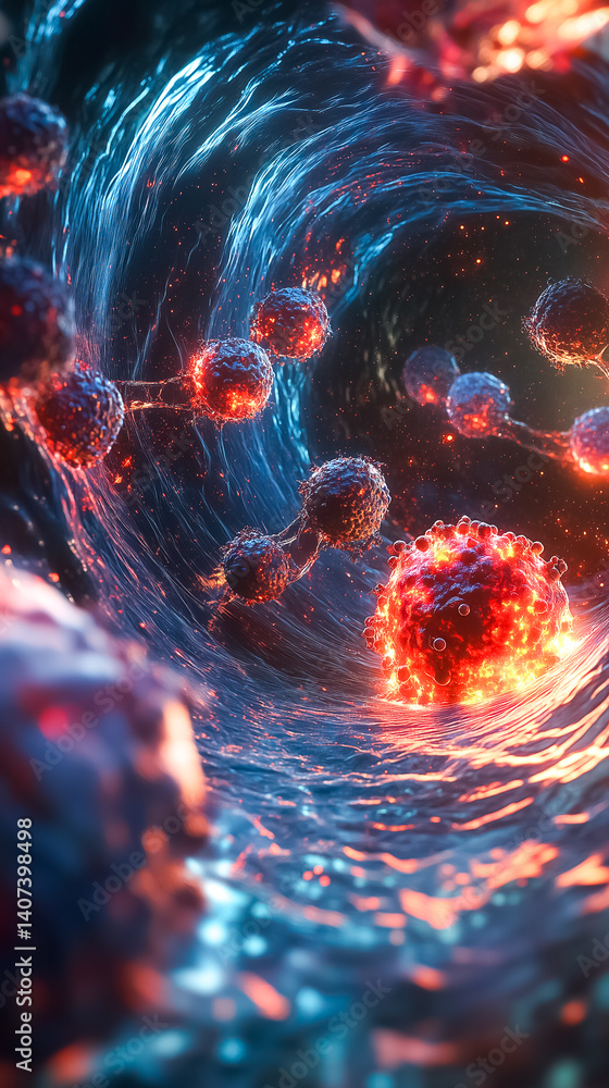 Aufkleber colorful abstract illustration of molecular structures swirling in energetic patterns. vivid colors 