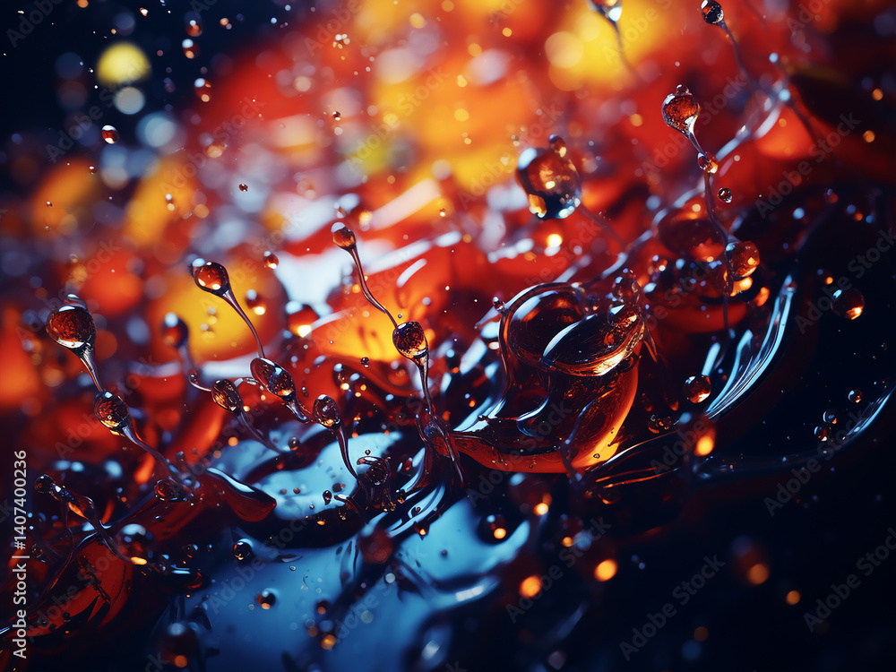 Poster splatter droplets creating a consistent pattern, forming orderly designs