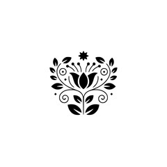 Minimalist Floral Emblem: Black and White Design, Decorative Motif, Clean Lines