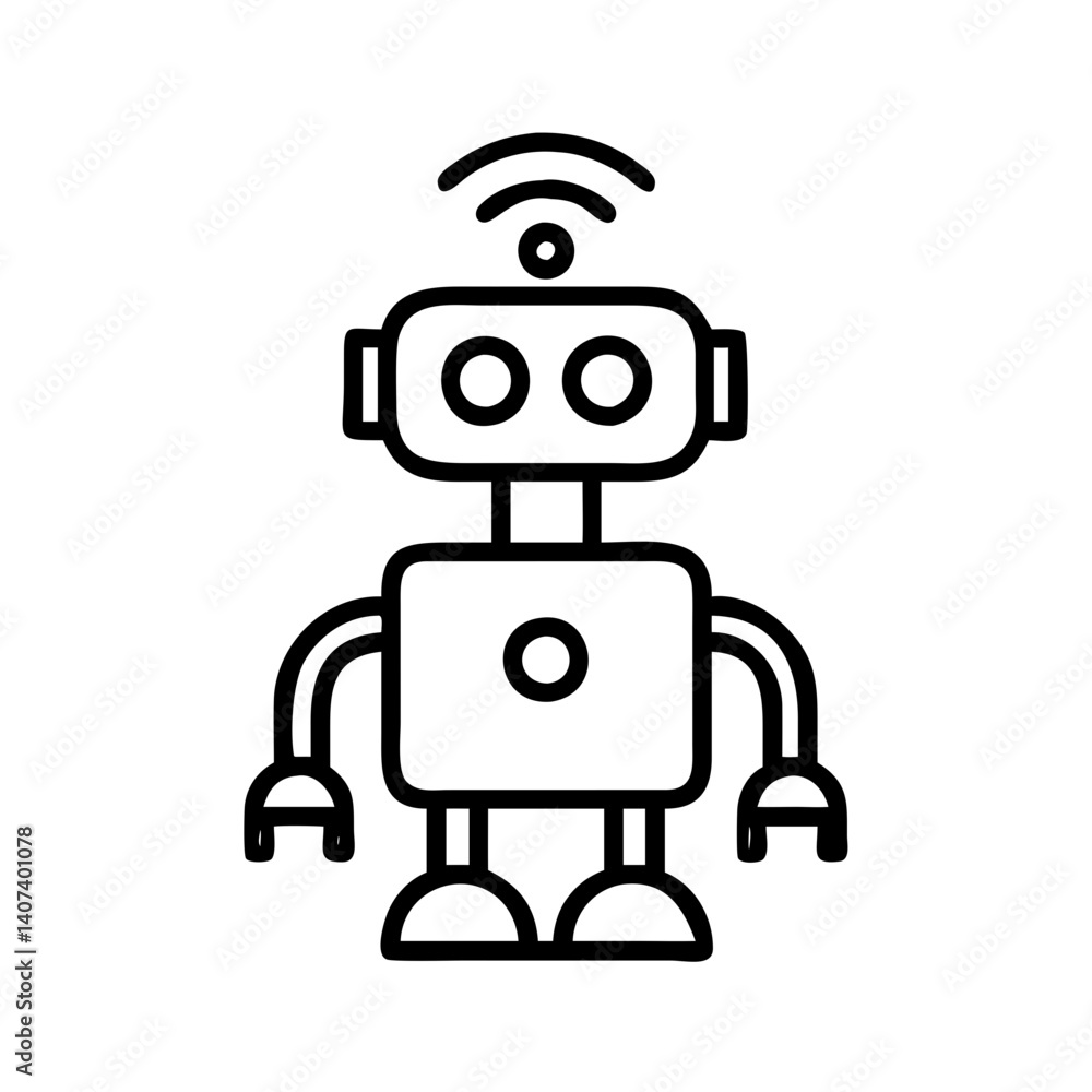 Aufkleber vector illustration of a cute robot with antenna for robotics and ai technology design concept