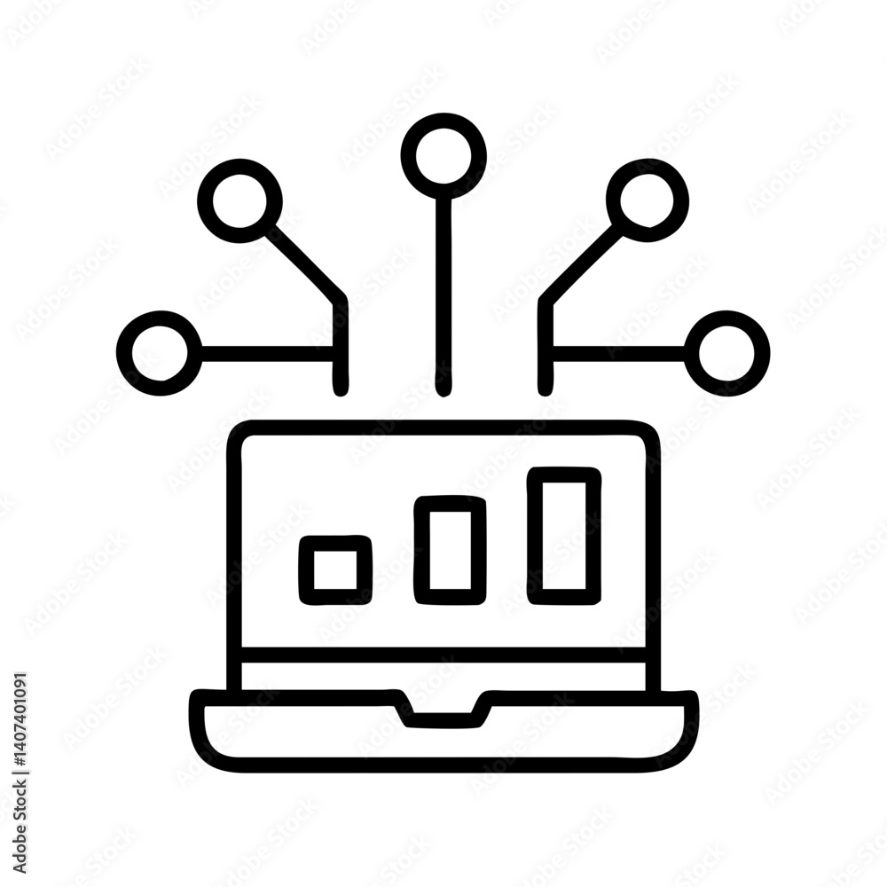 Poster data analytics laptop icon for business intelligence and network analysis visualization vector desig