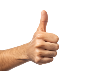 Close Up Of Hand Giving Thumbs Up Gesture On A White Background