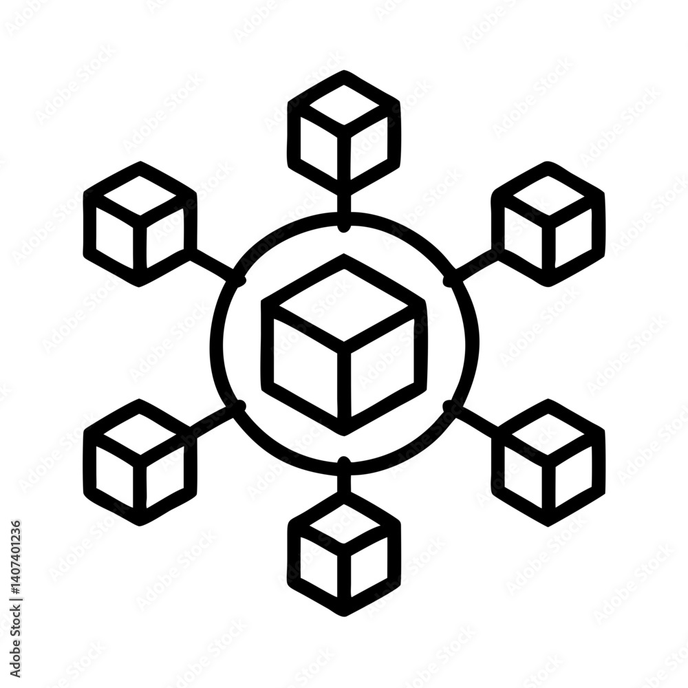 Poster decentralized network diagram blockchain technology connection hub data distribution system icon vec