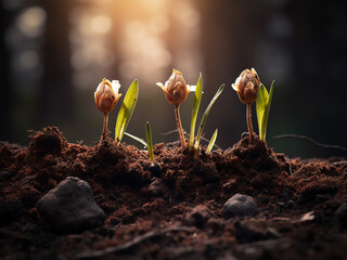 Spring bulbs pushing soil breaking gently new life emerging hope showing