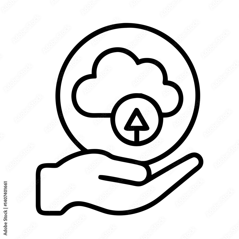 Poster cloud upload service on hand concept, data storage and transfer, backup and sync solution