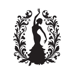 Passionate Salsa Dancer Silhouette Enclosed in Ornate Victorian Border