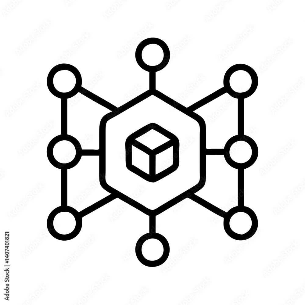 Aufkleber blockchain network technology icon vector illustration for decentralized system and data sharing