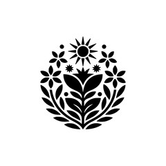Symbolic Floral Ornament: Black & White Nature Design
