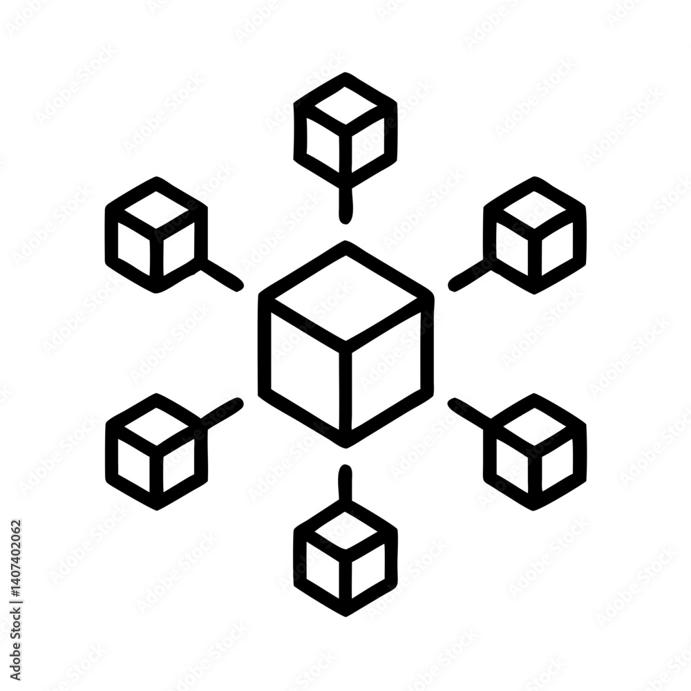 Aufkleber decentralized network diagram with connected cubes for blockchain technology and data sharing