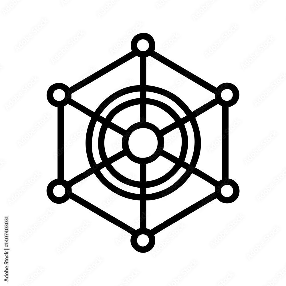 Poster hexagon network connection hub abstract technology system digital data structure icon symbol design