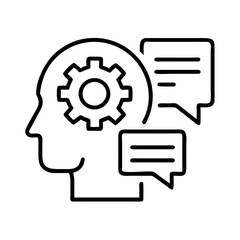 Human mind process thinking with gear and communication bubbles vector illustration icon