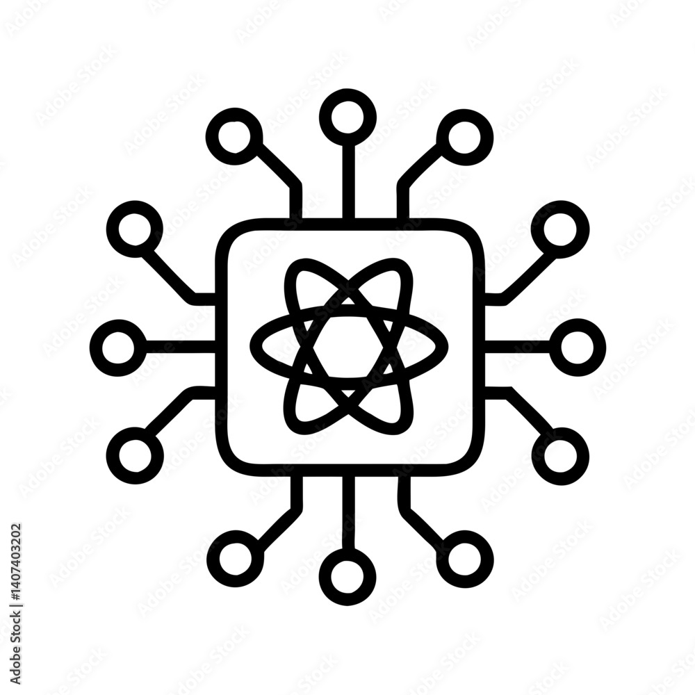 Poster quantum computing processor chip icon for advanced technology and science applications design