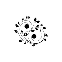 Minimalist Floral Yin Yang Symbol, Black & White, Vector Graphic