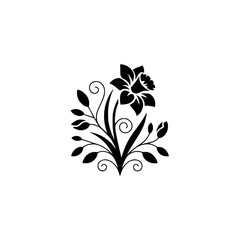 Elegant Black Daffodil Floral Vector Illustration on White Background