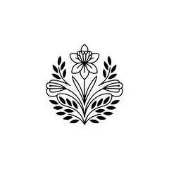 Minimalist Floral Line Art Emblem on White Background
