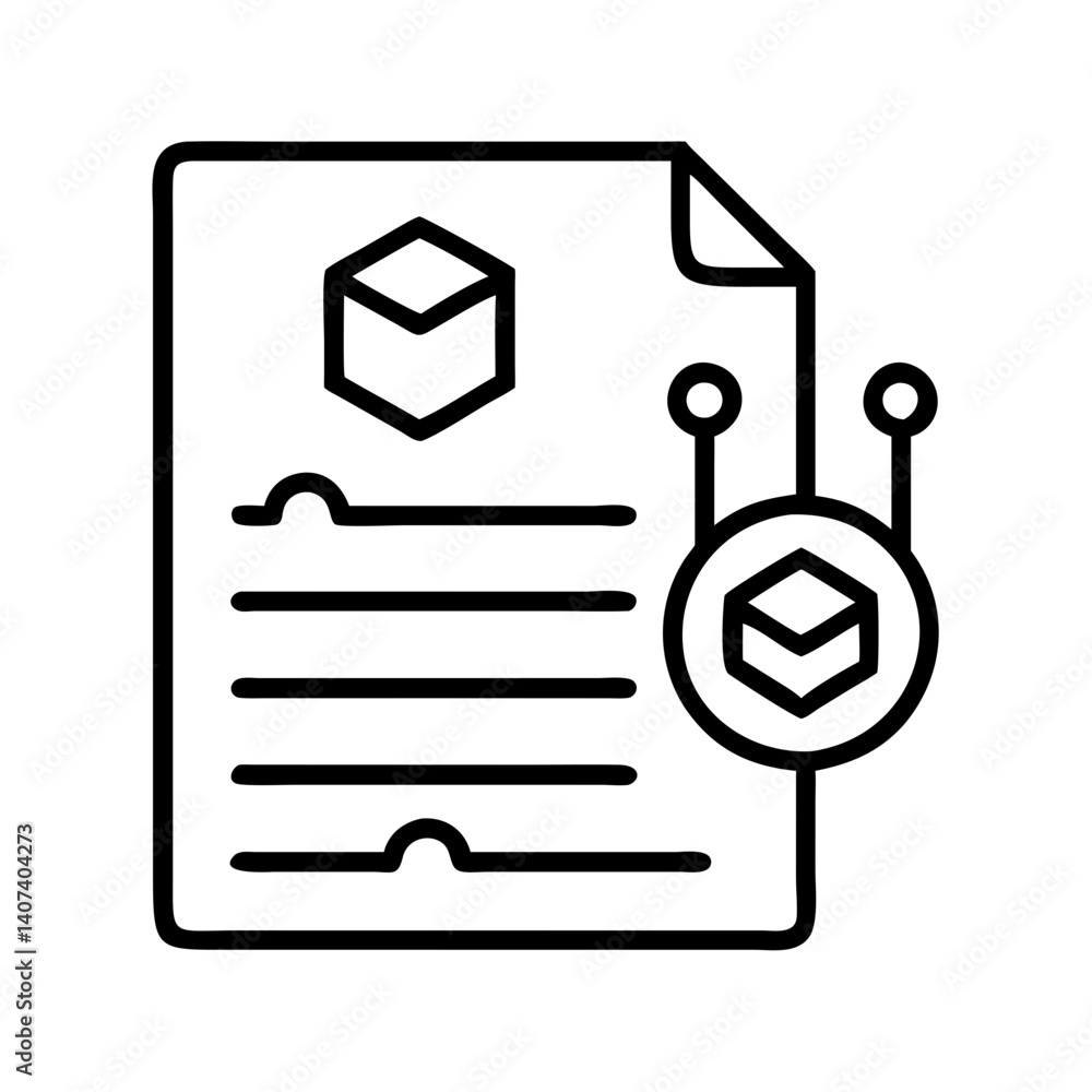 Poster 3d modeling documentation file icon vector, technical drawing, cad file, product design file