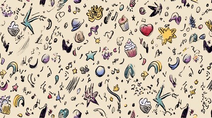 Whimsical doodle pattern; stars, sweets, music notes