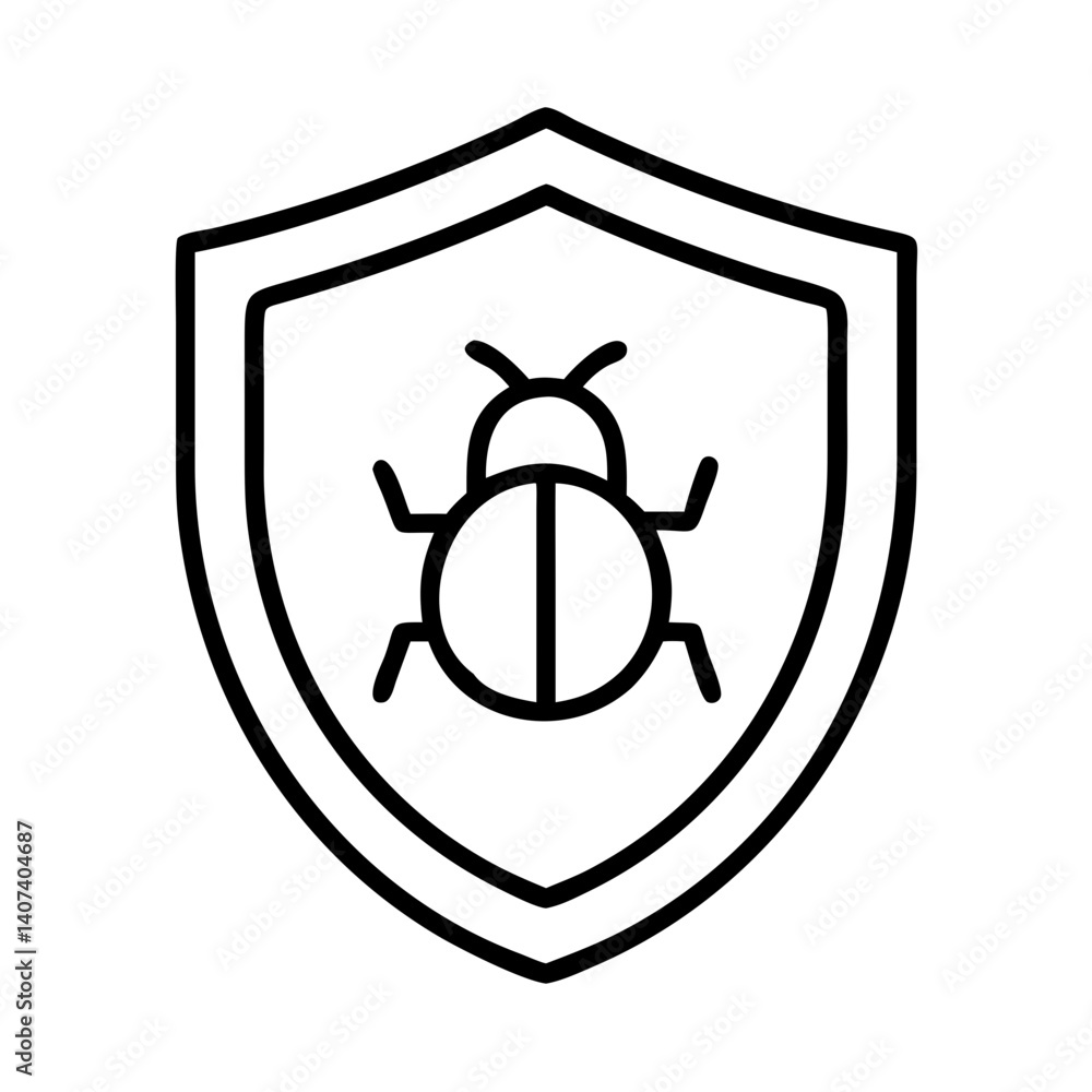 Poster bug shield antivirus protection security software malware detection vector illustration icon design